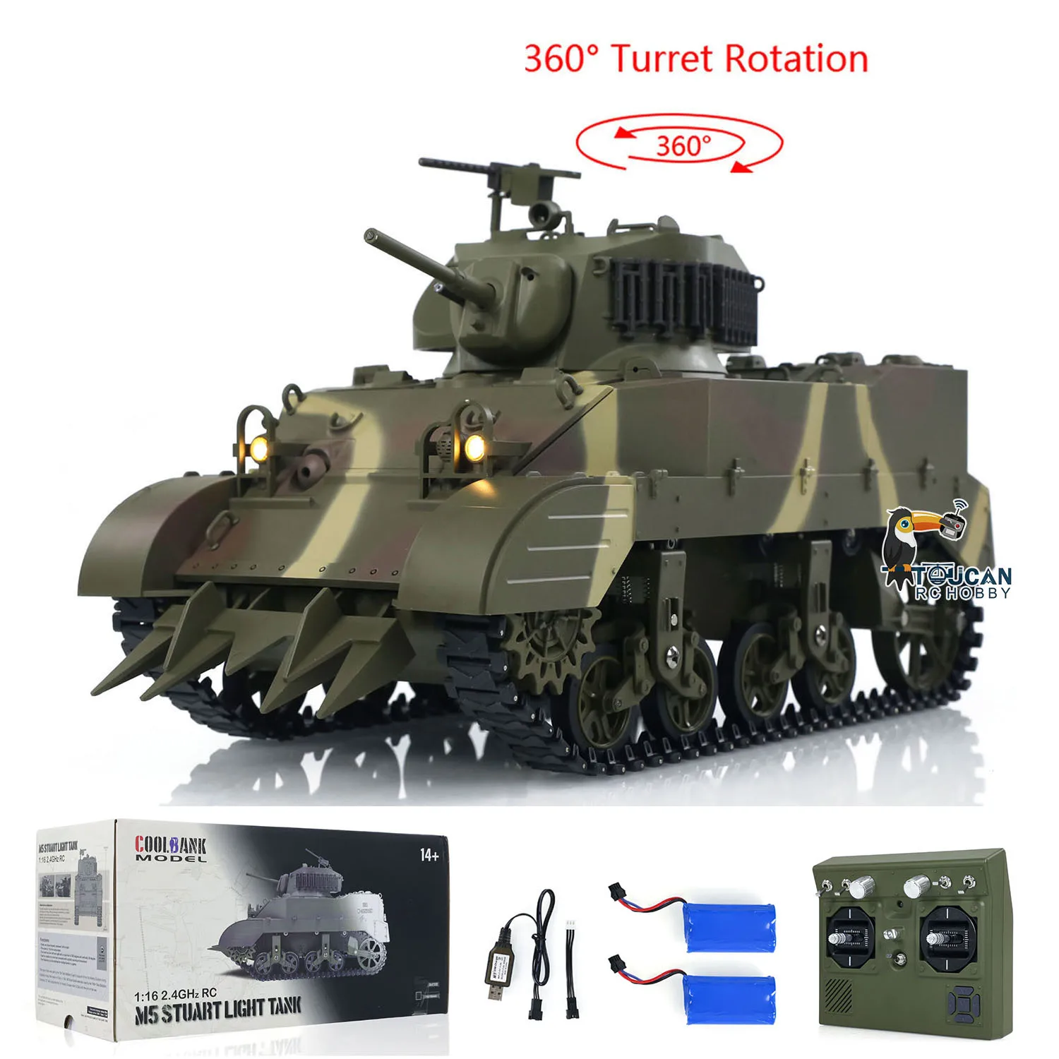 Фото Подарки 1/16 RTR RC Tank US M5A1 Stuart VI Пульт дистанционного управления Light Tank Два аккумулятора Радио Мини-модель автомобиля Игрушки для мальчиков №3