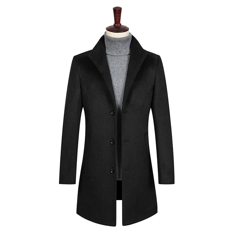 Winter Mens Woolen Coat Korean Style Long Wool Jacket Oversize Men Thick Warm Overcoat 3xl 4xl Long Sleeve Button Up Outerwear