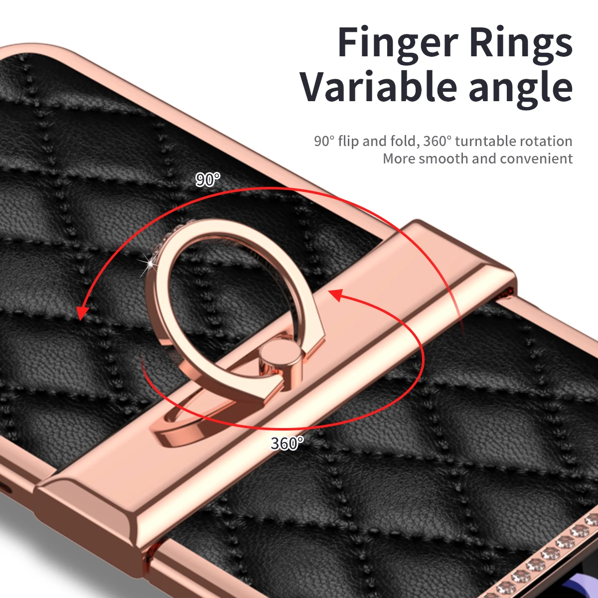 For Samsung Galaxy Z Flip 4 5G Case Flash Electroplated Plain Leather Finger Bracket Folding Hingle Shockproof Cover Accessory
