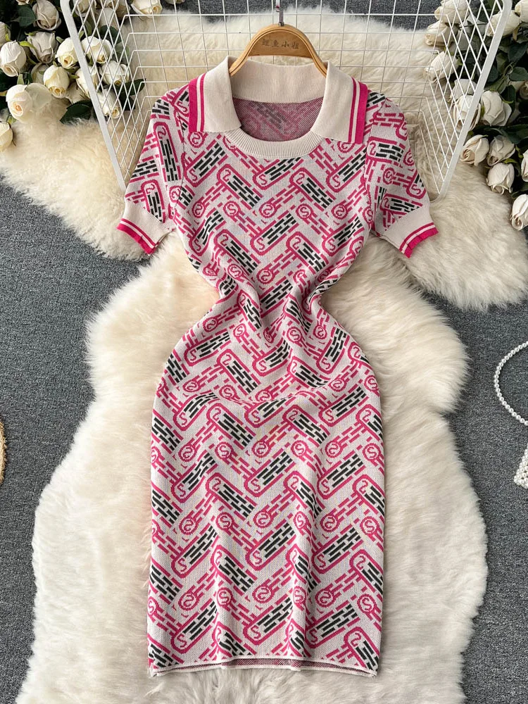 Женское трикотажное платье-поло ALPHALMODA с коротким рукавом и воротником-поло