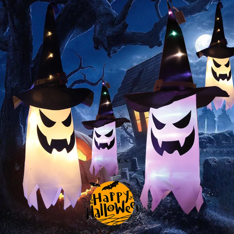 

Halloween LED Flashing Light Dress Up Glowing Wizard Ghost Hat Flashing Light Festival Hanging Decor Spooky Lamp Horror Props