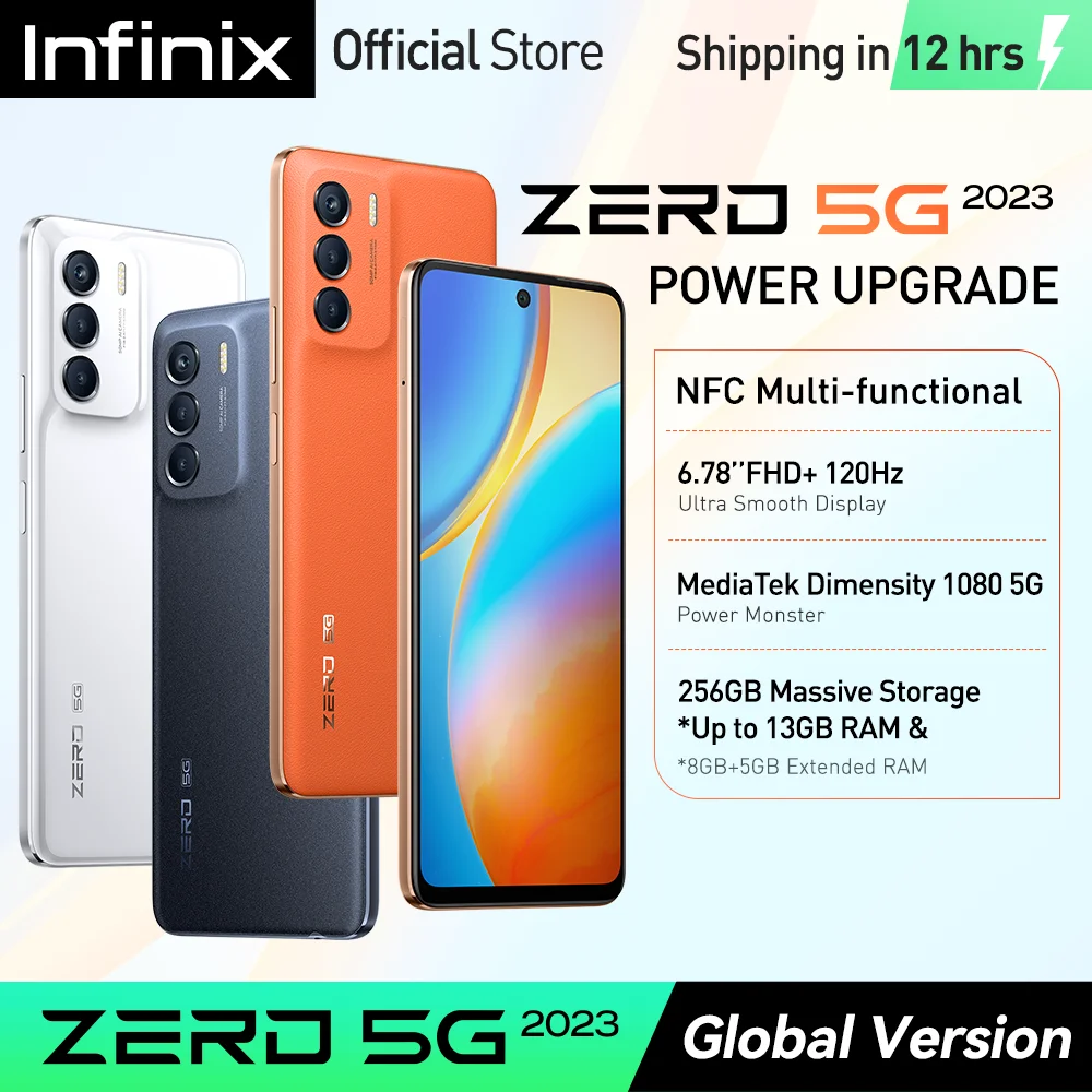 *World Premiere* infinix zero 5G 2023 NFC smartphone 6.78” 120Hz 500 nits display 8/256GB Wi-Fi 6 50MP mobile phone Hi-res audio