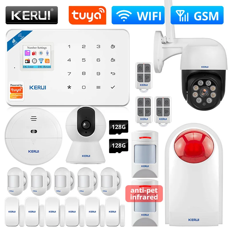 

KERUI W181 Alarm System WIFI GSM Garage Alarm System Tuya Smart Anti-pet Motion Sensor Door Sensor IP Camera Flashing Siren