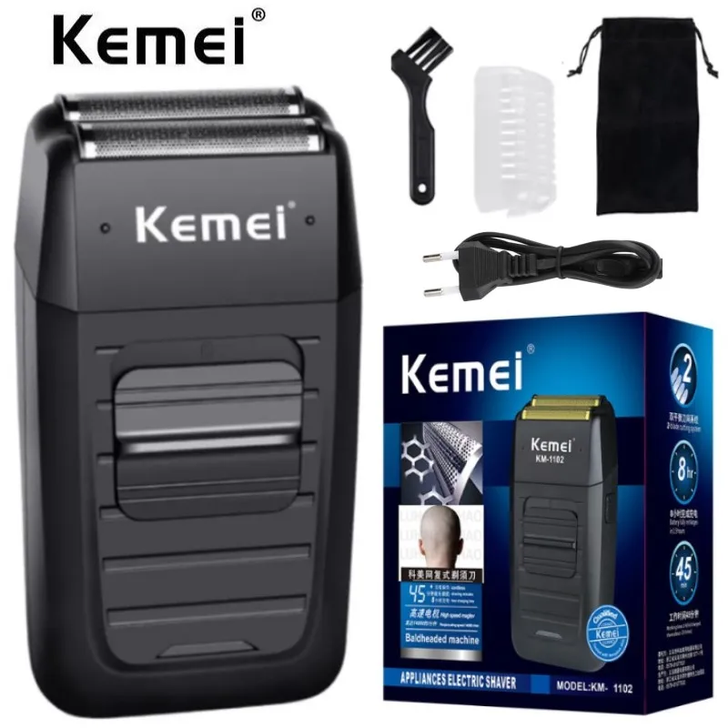 

Kemei KM-1102 Rechargeable Cordless Shaver for Men Twin Blade Reciprocating Beard Razor Face Care Multifunction Strong Trimmer