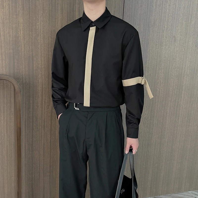 2022 Contrasting Splicing Shirts for Men Long Sleeve Loose Casual Shirts Streetwear Nightclub Social Tuxedo Blouse Men Clothing