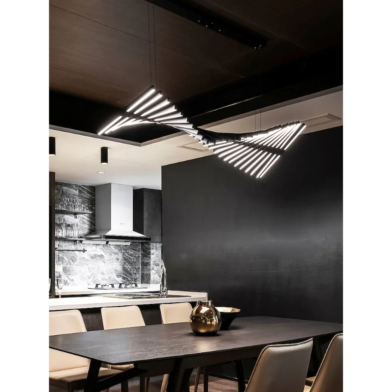 

Pendant Lamp Led Art Chandelier Light Room Decor Nordic Modern Stairwell Minimalist Fishbone Shape Office Strip Restaurant