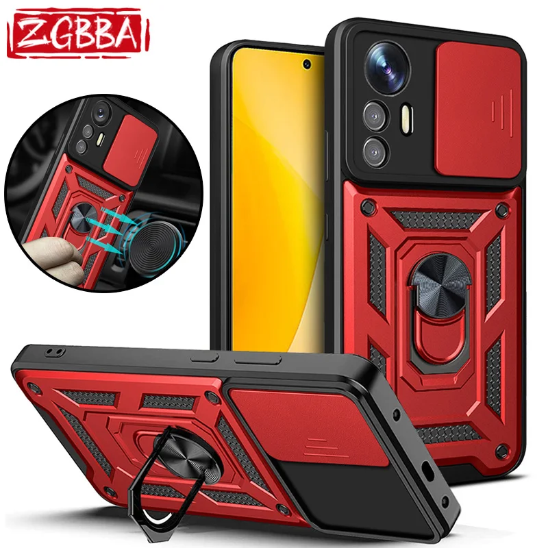 

For Xiaomi Mi 12 Lite Pro 12X 5G Case Shockproof Slide Camera Armor Case For Mi12 Mi12X Mi12Lite Car Magnetic Ring Holder Cover