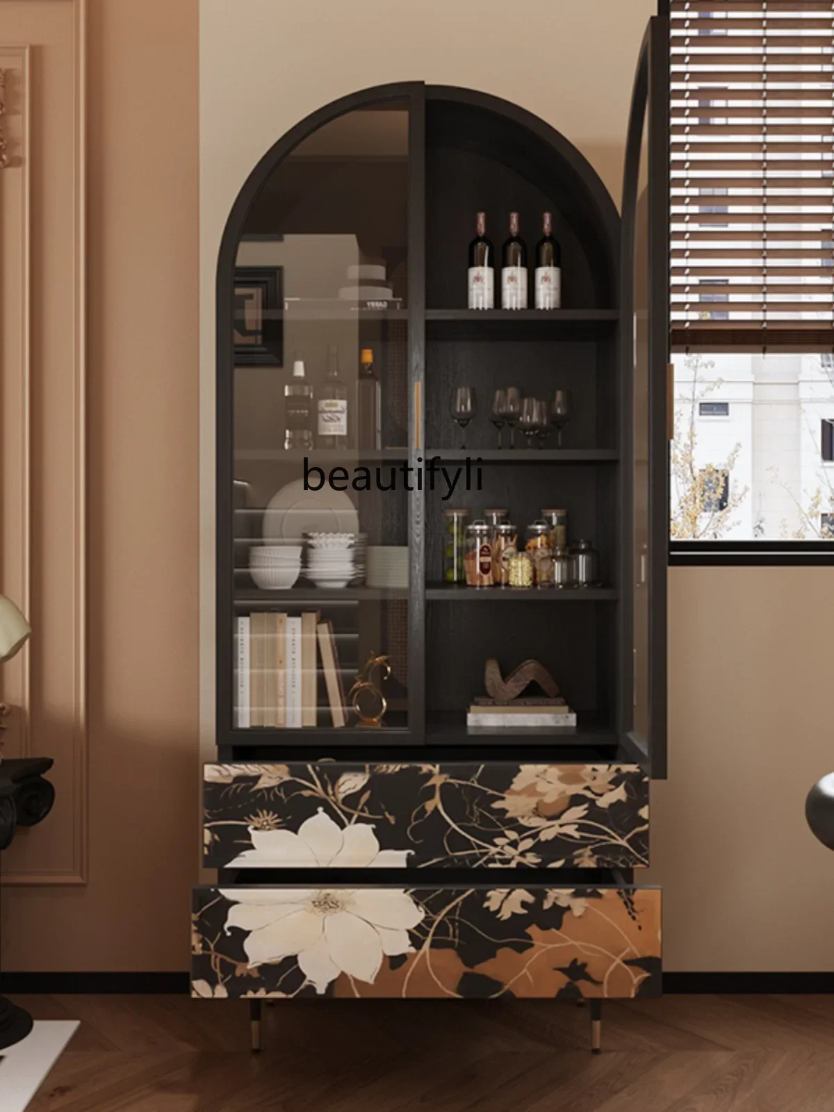 Винный шкаф в стиле ретро французская черная арка американском книжный со