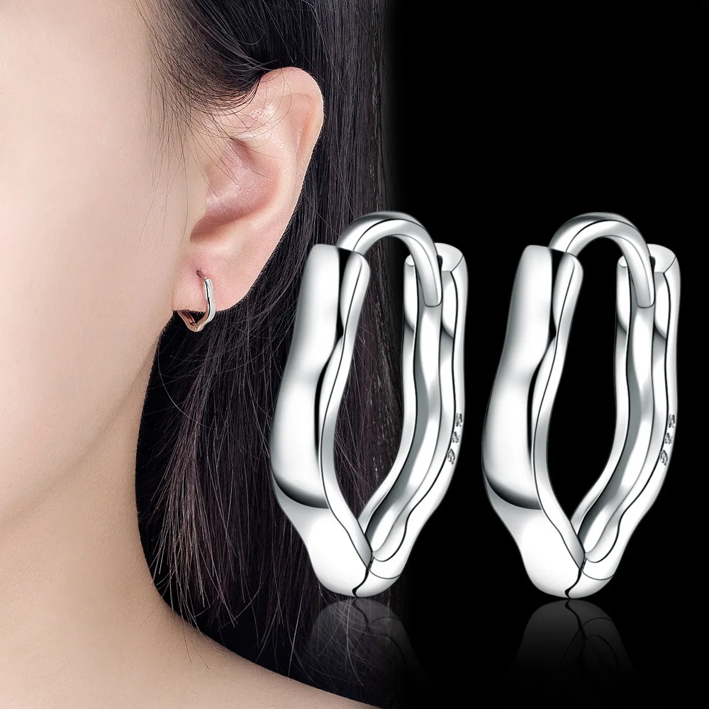 

2023 New Arrival Trendy Simple High-quality Curve Geometry Small Hoop Earrings Ear Rings for Women Silver Color Designer Jewelry