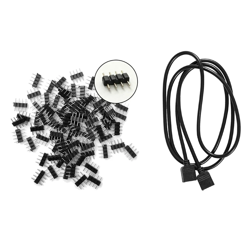

1 Pcs Led Strips Rgb Connector Extension Cable & 50 Pcs 4 Pin Rgb Led Strip Male Plug Adapter Connector