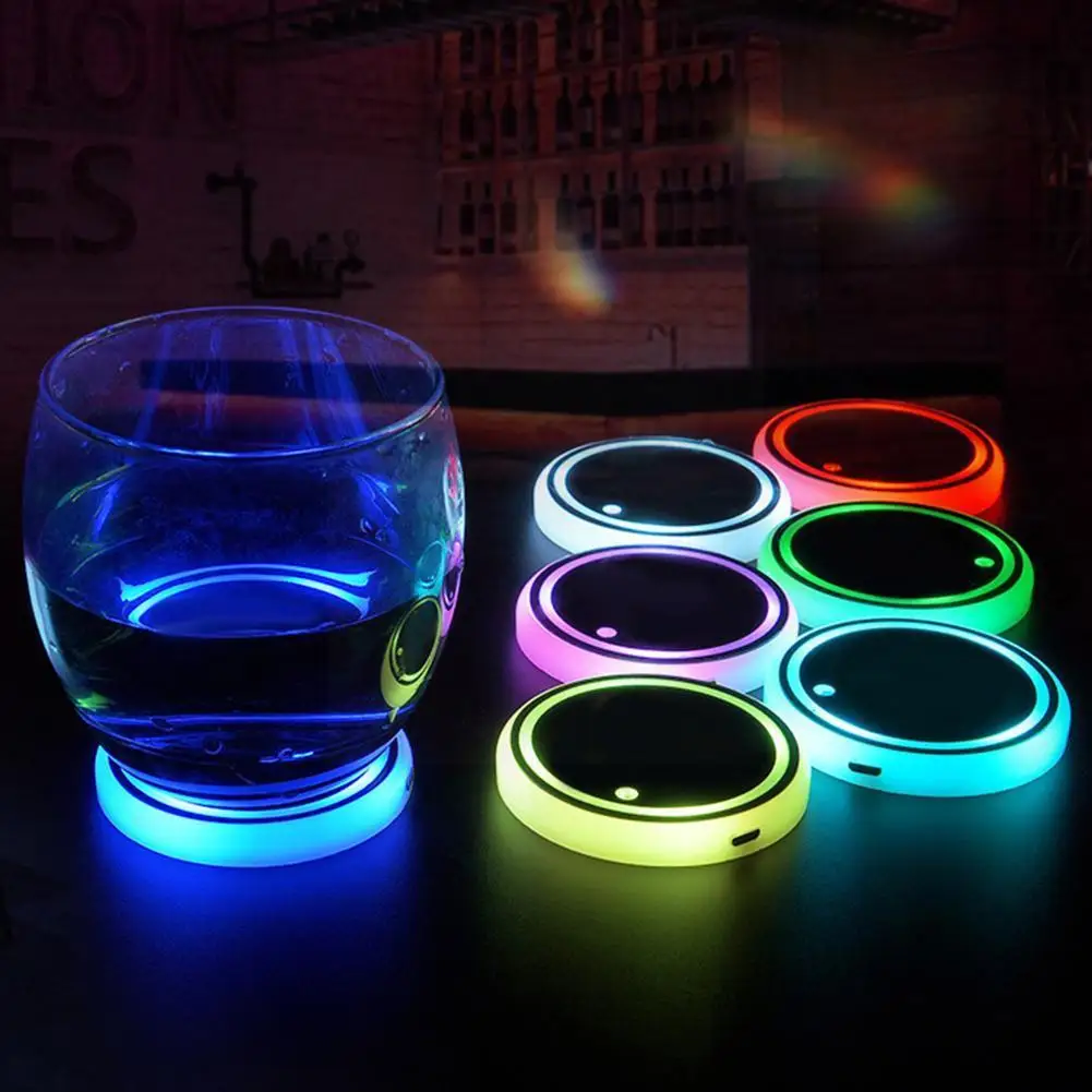 2Pcs Car LED Coaster 7 Color Luminous RGB Light Mat Cup Energy Holder Decoration Pad Practical Sensor Saving With Y4V1 | Автомобили и