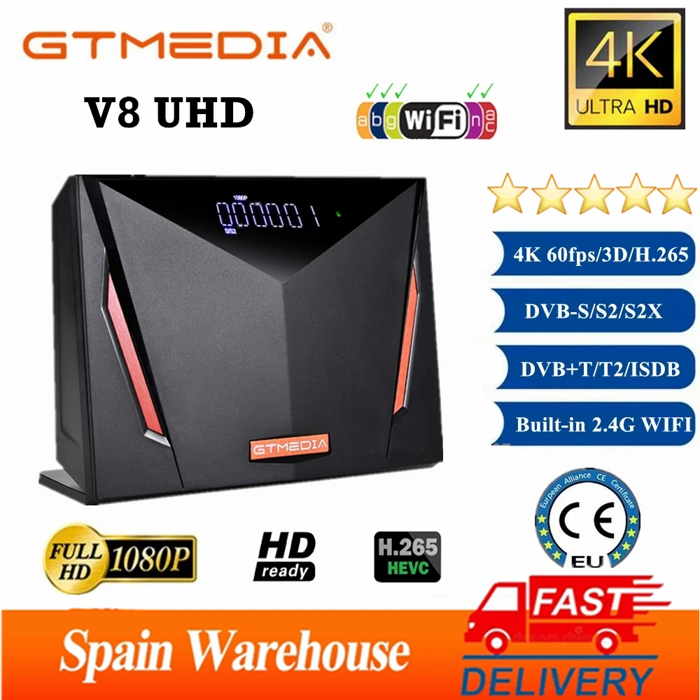 

4K Ultra HD GTmedia V8 UHD Satellite Receiver Built-in WIFI Support DVB-S/S2/S2X+T/T2/Cable/ATSC-C/ISDBT H.265 Better V8X V9