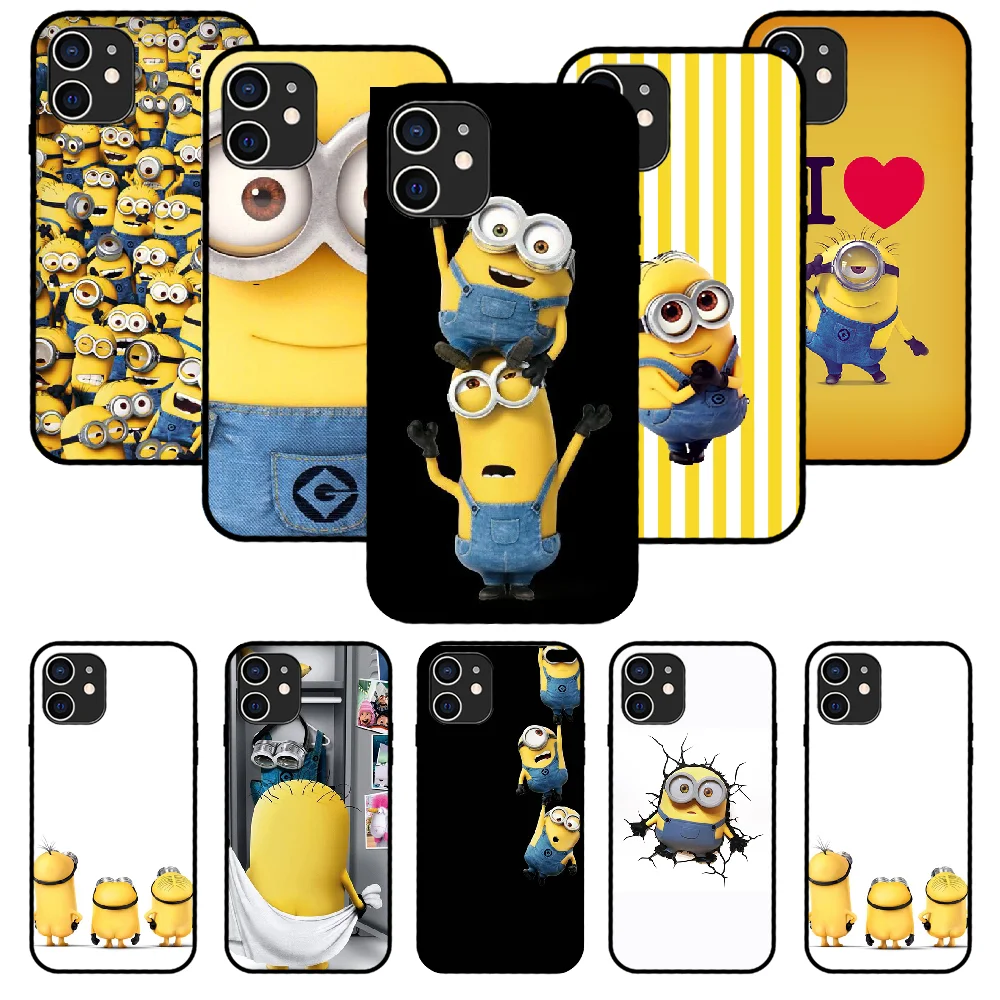 

For iPhone 13 Pro Max 12 Mini 11 SE 2020 6 6S 7 8 Plus XS X XR Phone Case Black Cover Waterproof Cartoon Yellow MMinions