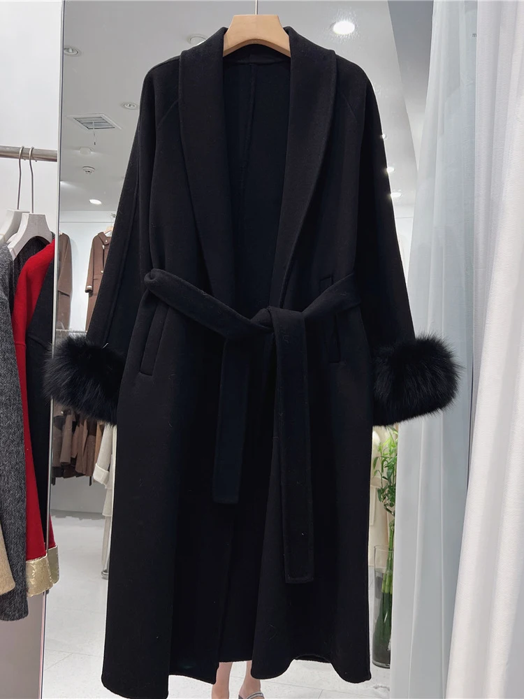 GVUW шерстяные пальто для женщин с лацканами из искусственного меха длинными