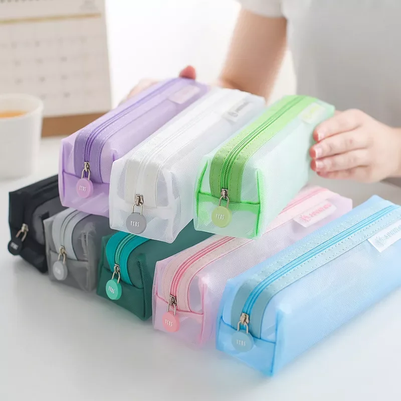 

Transparent Mesh Pencil Bag Student Exam Pencil Stationery Bag Korean Simple Small Fresh Large-capacity Stationery Box