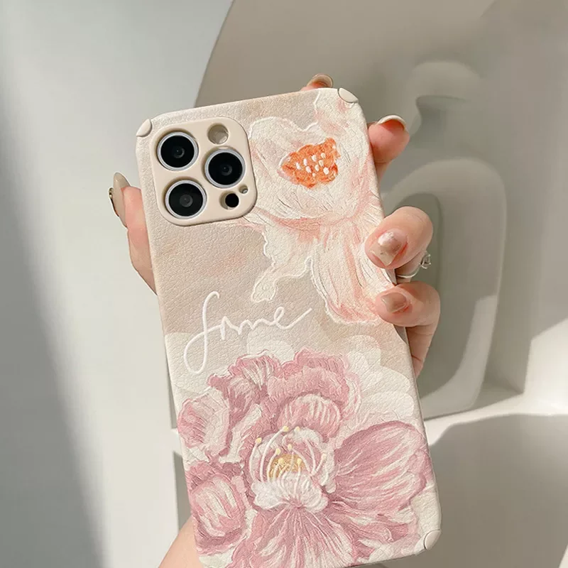 

big flower soft silicone 3d leather phone case for iphone 13 11 pro max 12 mini 7 8 plus x xr xs max cute conque shell
