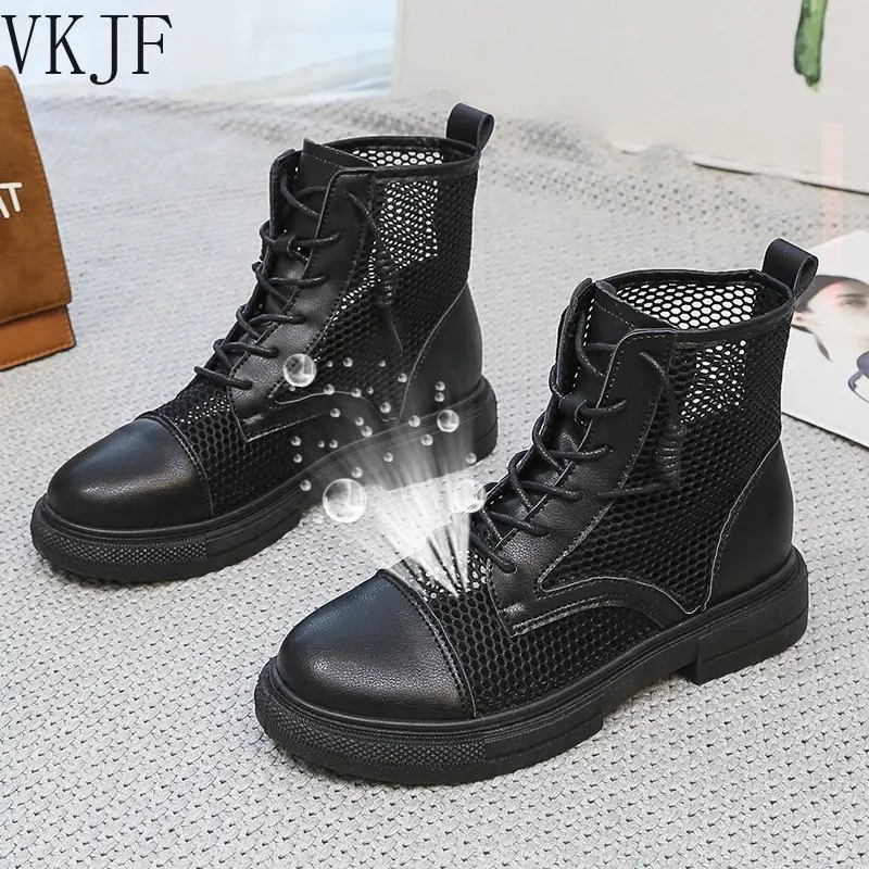 

Женские ботильоны на шнуровке, черные ботинки с круглым носком, на массивной платформе, с вырезами, лето 2022