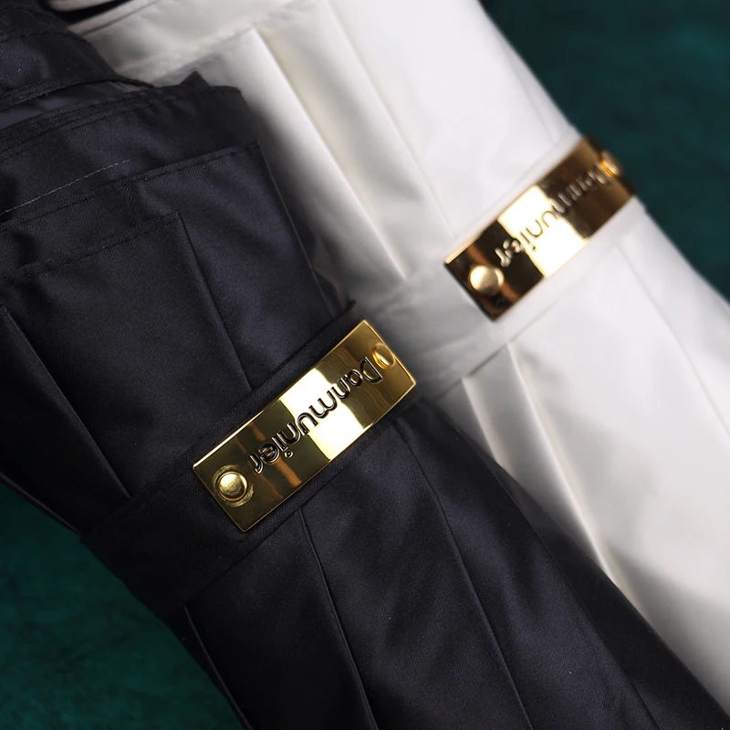 Черный деловой складной зонт роскошный с ручкой дрелью Солнцезащитный для