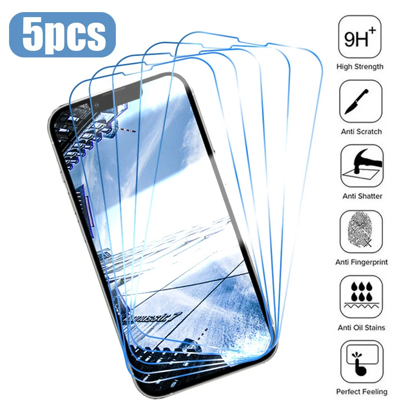 5PCS Screen Protector for iphone 14 13 Pro max 12 11 6 6s 7 8 plus SE 2022 Tempered Glass on iphone 13 12 mini X XS Max XR Glass