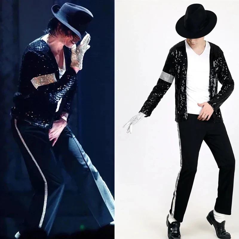 Фото Костюм для косплея Майкла Джексона 2026: пальто, куртка Billie Jean, перчатки, современный танцевальный костюм, одежда для взрослых, комплект для вечеринки на Хэллоуин 3II70 №2