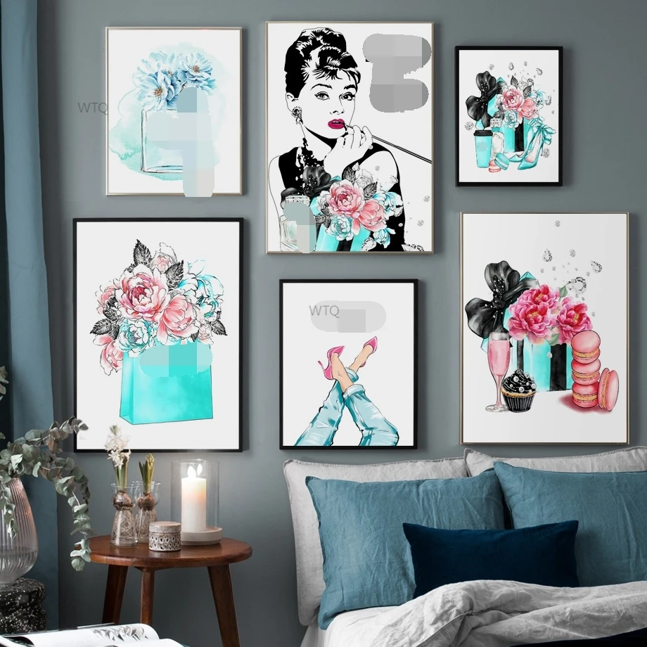 

abstract book Perfume Girl Dessert Champagne Nordic Poster Wall Art print Canvas Painting Wall Pictures For Living Room Decor