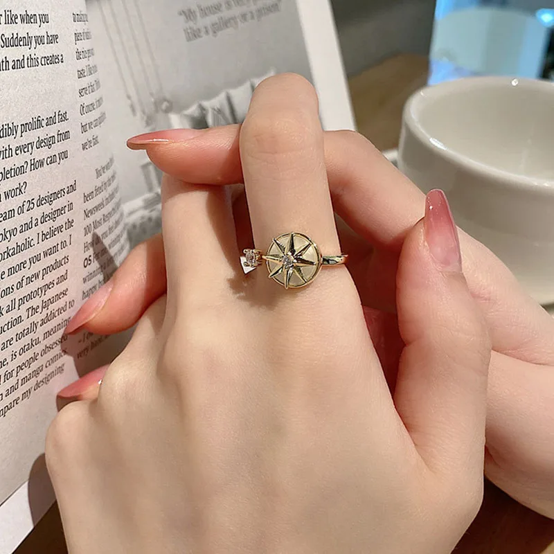 

Fashion Simple Star Rotary Opening Ring Korean Fashion Shiny Zircon Ring Women's Luxury Temperament Ring for Girl