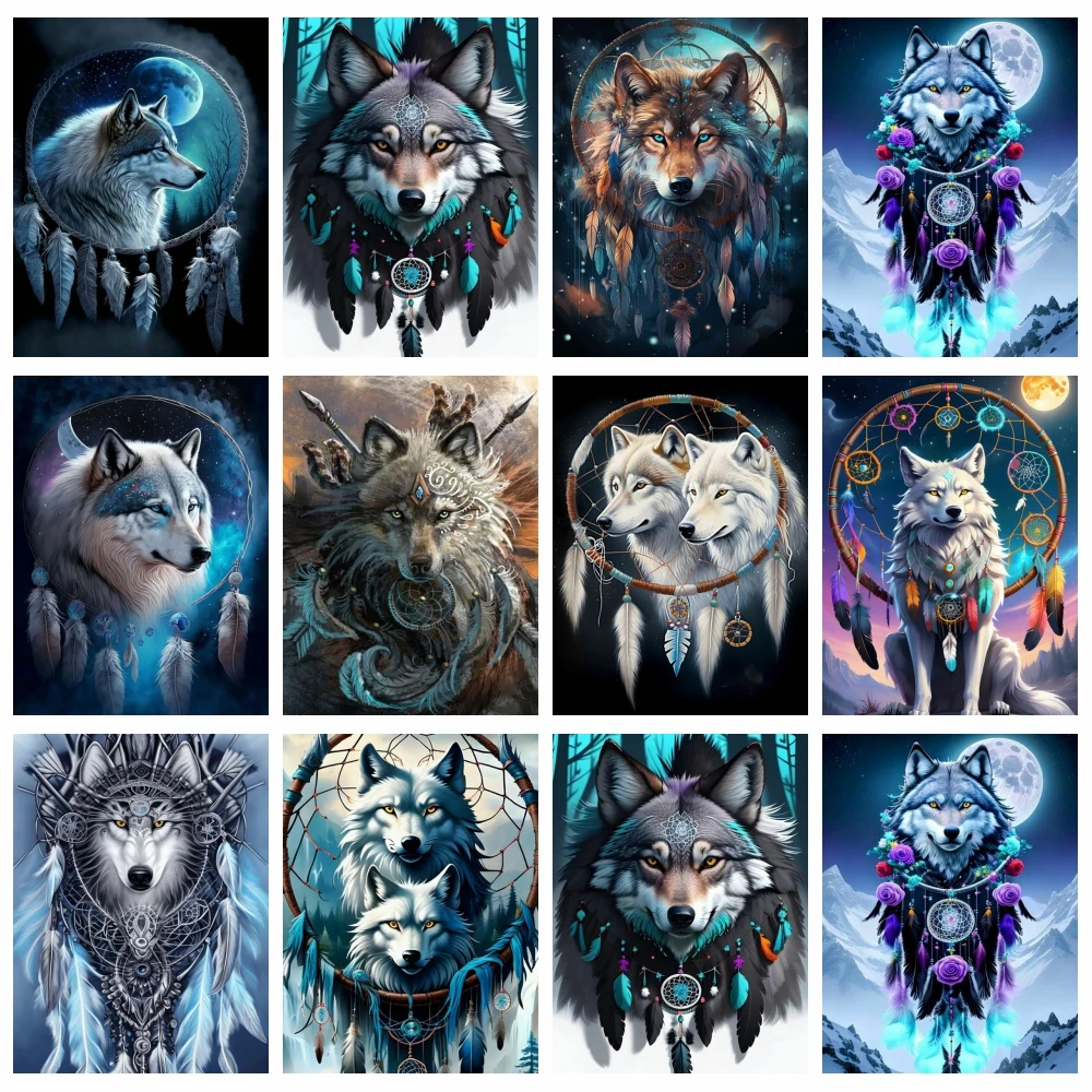 Набор алмазной живописи PYABPD с волчьими перьями для домашнего декора полная