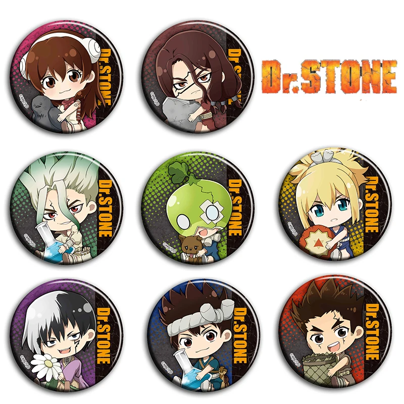 

8pcs/1lot Anime Dr.STONE Chrome Ishigami Senkuu Amber Gen Figure 912 Metal Badges Round Brooch Pin Badge Bedge Gifts Kids Toy