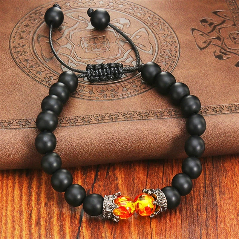 

Volcanic Stone Bead Knitted Bracelet Vintage Versatile Plated Side Crown Bead Bracelet Men's and Women's Popular Jewelry
