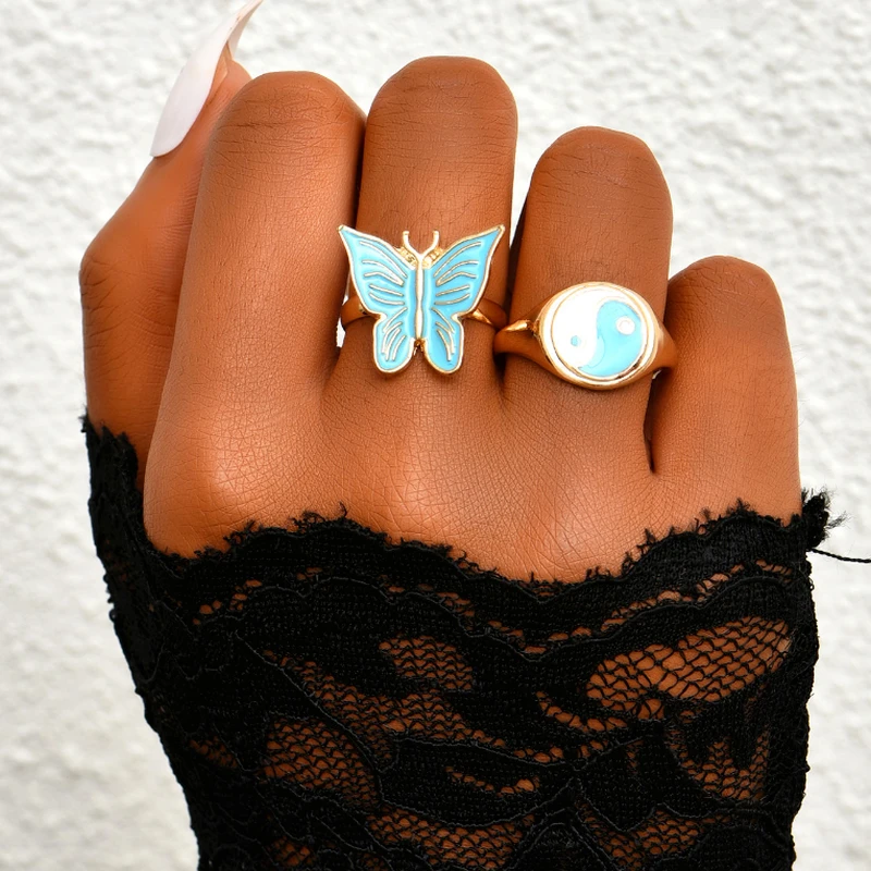 

2022 Trendy Color Butterfly Gossip Women Girls Rings Personalized Alloy Ring Party Jewelry