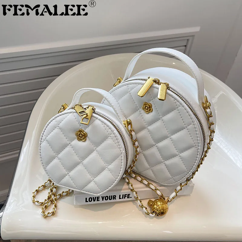 

Женская круглая клетчатая сумка на плечо с цепями и бриллиантами, стеганый круглый маленький клатч с ромбовидным узором, женские сумки 2022, с...