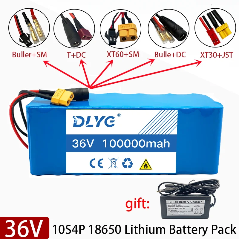 

36V 10S4P 100Ah 1000W Large Capacity 100000mAh 18650 Lithium Battery Pack Electric Bicycle Scooter with BMS 42V/2A Charger