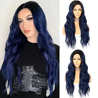 kryssma synthetic lace front wig blue lace frontal wig for women long wave middle part 4x1 lace front wigs heat resistant fiber