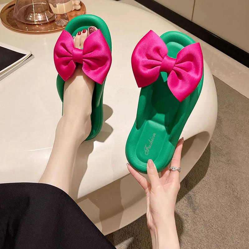 Cute Bow Flip Flops for Womens 2023 New Spring Outdoor Shoes Slides Sweet Casual Bowknot Ladies Slippers Summer Girls Sandals