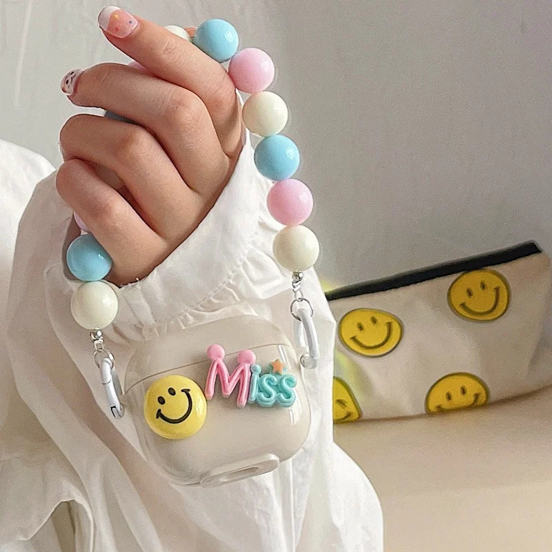 

INS Korean DIY Earphone Case For Airpods 3 Cute Smile Case For Airpods 2 Pro Charge Box Protective Cover with Chain