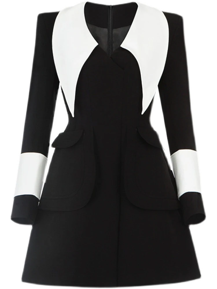 Женское платье с большими лацканами DEAT офисное платье-трапеция составного кроя