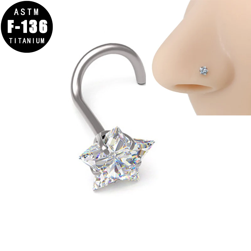 

ASTM F136 Titanium Nose Ring Ear Piercings Zircon Star L Shape 20g Nostril Tragus Cartilage Earring Nose Stud for Women Jewelry