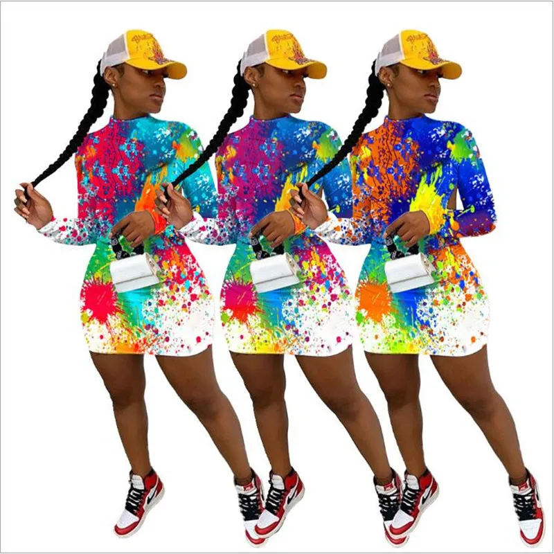 Женское мини-платье CM.YAYA облегающее платье с круглым вырезом длинным рукавом