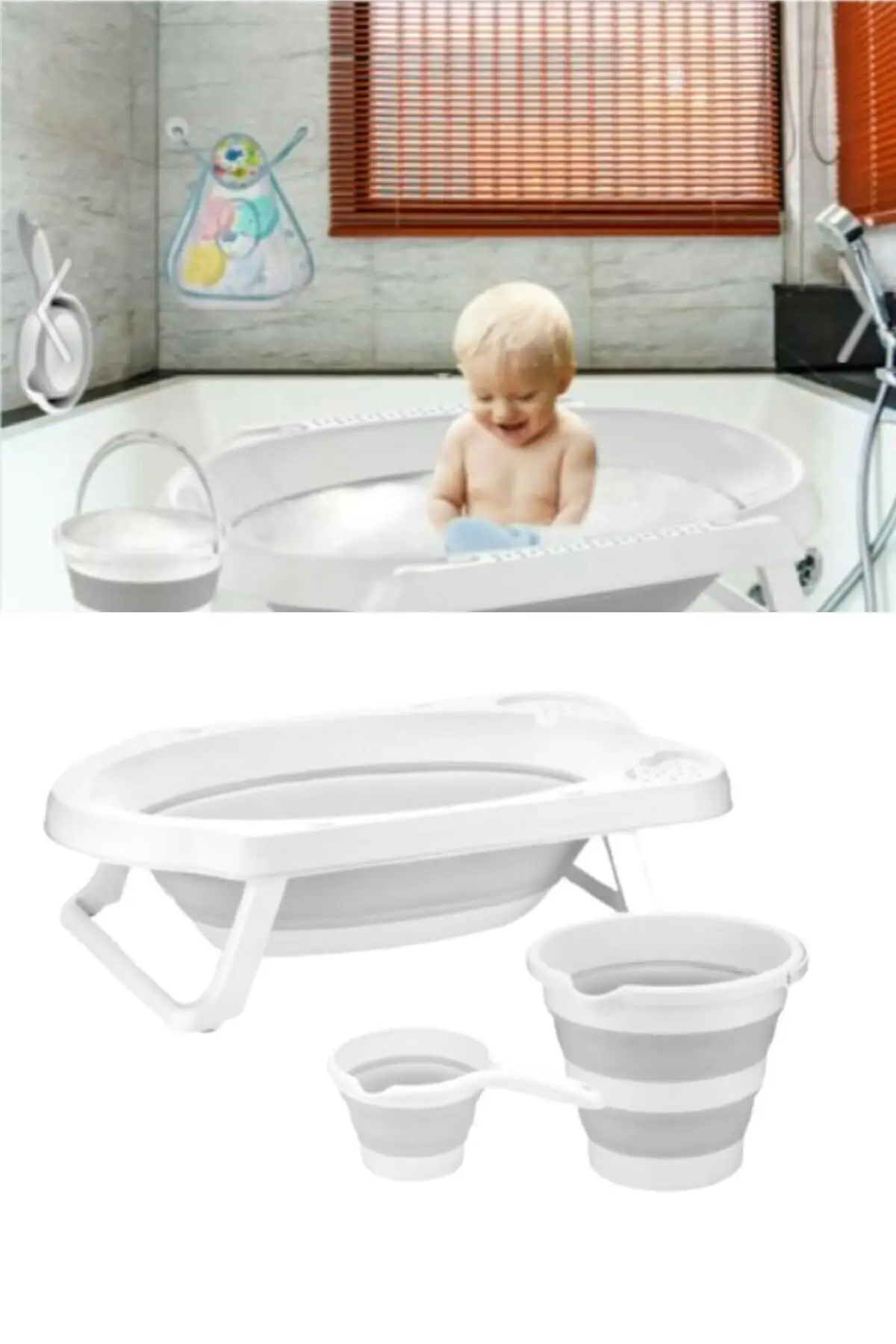 Folding Kids Tub, Water Bucket And Cup Set 3accordion Baby Washing Set. baby set bath equipment shower