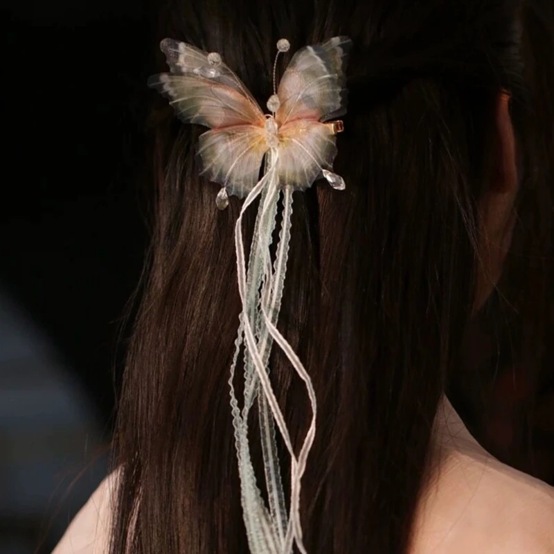 

Заколка для волос в винтажном стиле для женщин, Милый Винтажный зажим для волос с длинной лентой и кисточками, аксессуары для волос в китайском стиле