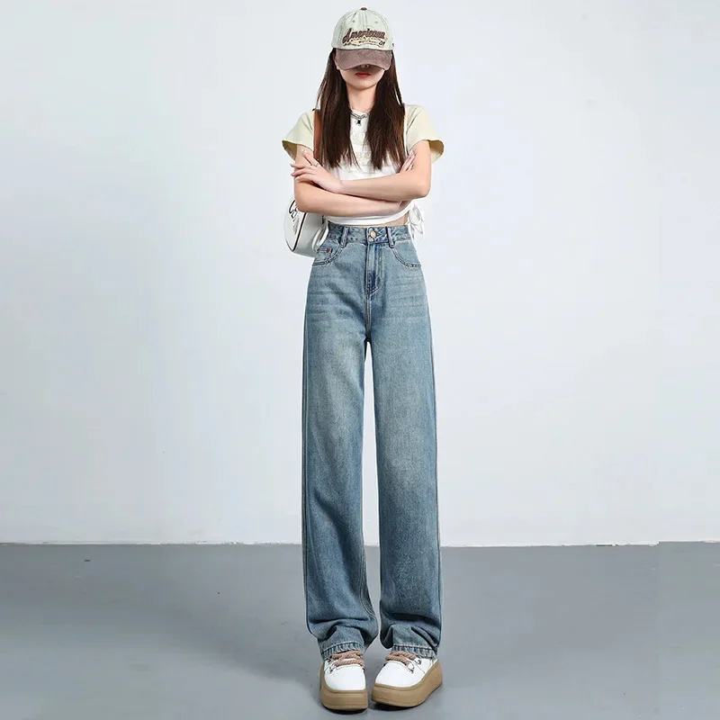 

Женские джинсы Y2k, винтажные синие, черные джинсы с высокой талией, женские джинсовые брюки, мешковатые уличные повседневные джинсы для женщин