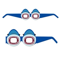 mj014 12pcs blue boys cartoon sea animals ocean shark shape happy birthday party paper glasses baby shower party decorations