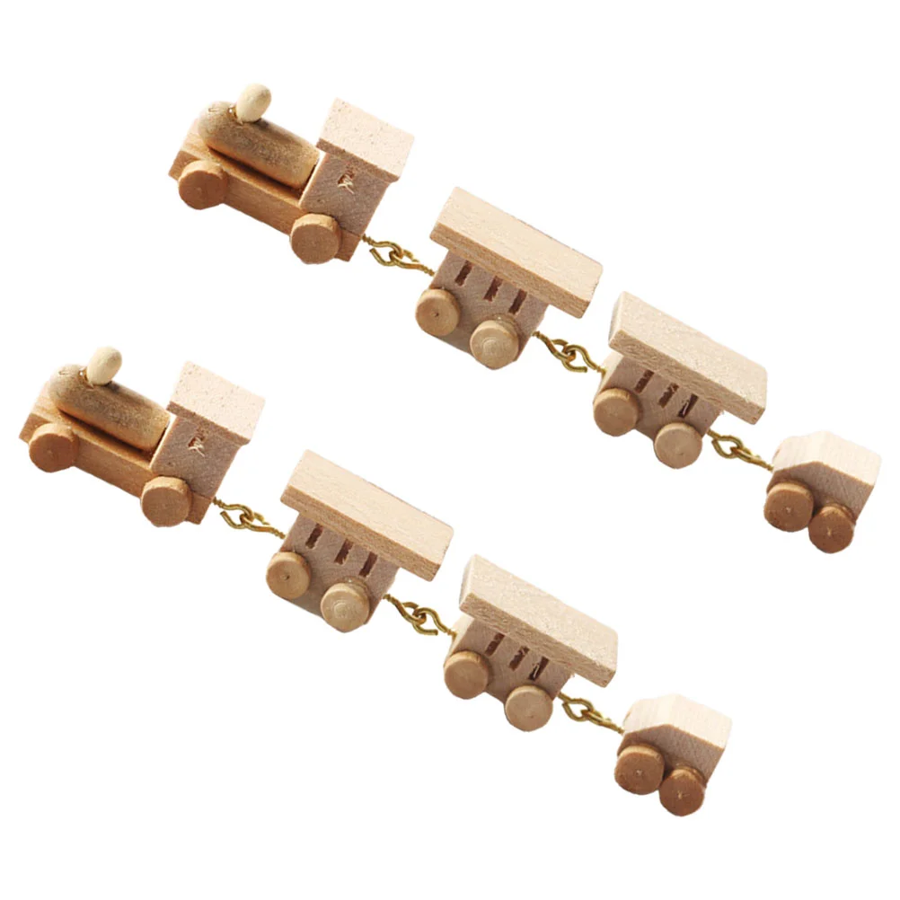 

2 Pcs House Wooden Cartoon Train Adornment Toy For Kids Model Scene Miniature Home Decor Child