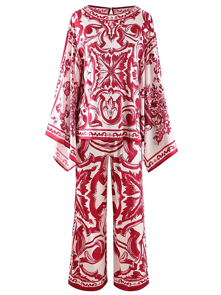 

Two Piece Set New Autumn High Quality Fashion Bohemian Top Casual Wide Leg Pants Printed Party Holiday Sunscreen Women'S Sets