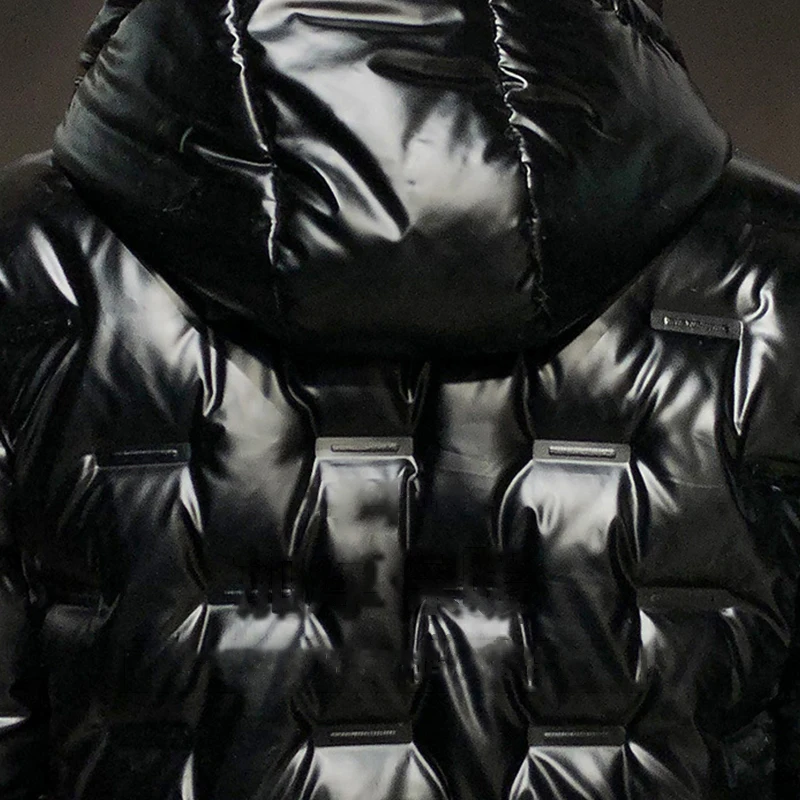 Winter Polyester Men's Down Jacket Hooded Long Sleeve Cardigan Pockets Zipper Slim Solid Thick Glossy Fashion Casual Down Jacket