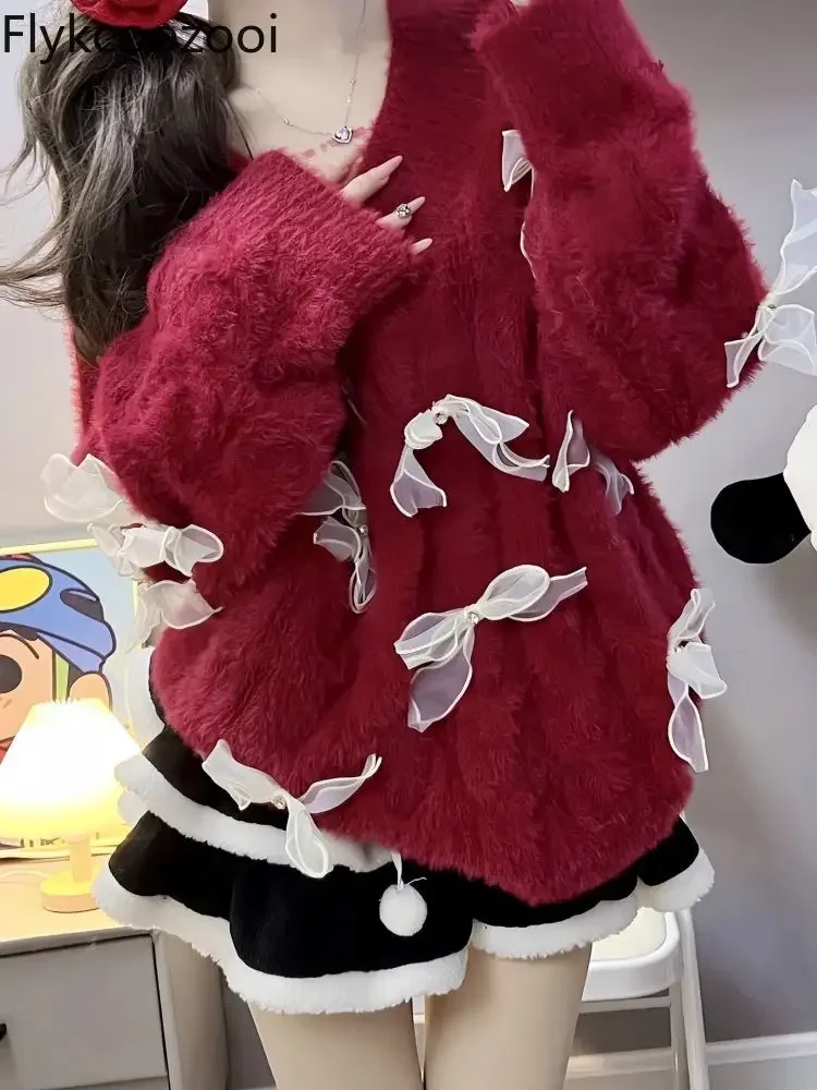 Женский трикотажный Свитер с бантом свободный оригинальный большого размера для