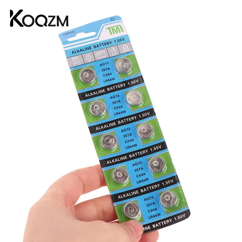 10 шт./упаковка, щелочные батареи AG13 LR44 A76 357 357A LR1154 SR1154 SR44 1,55 V