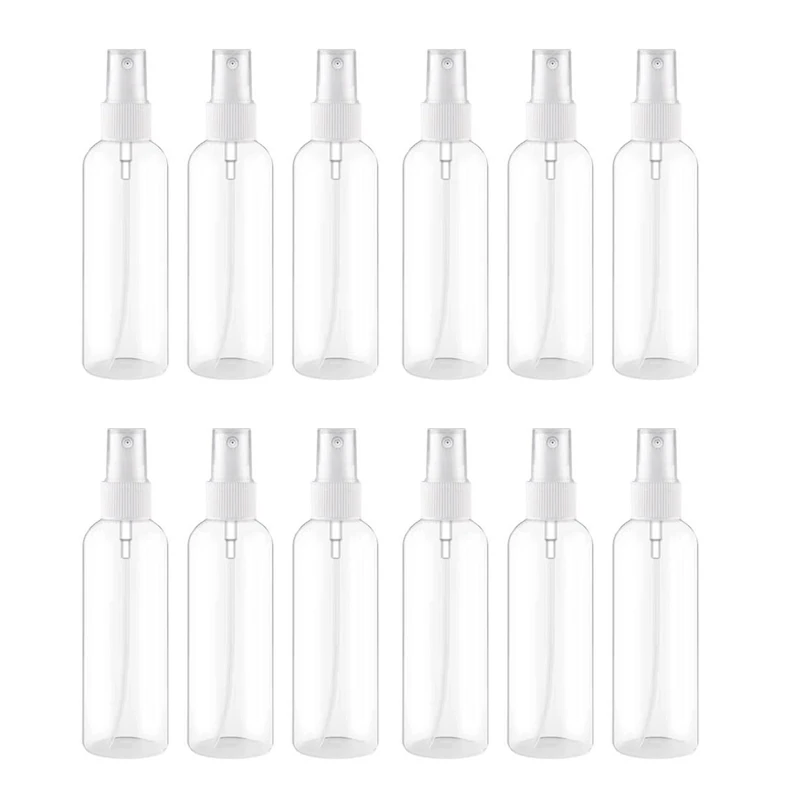 

12Pcs 100Ml Fine Mist Clear Spray Bottles Refillable Empty Plastic Travel Bottle For Essential Oils, Perfumes, Ect