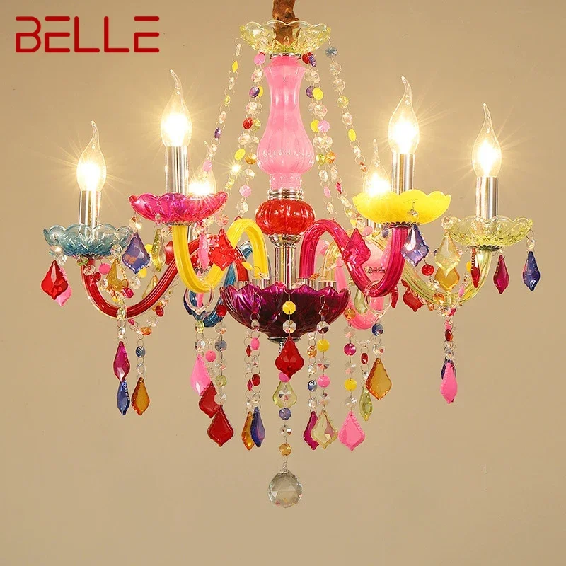 

BELLE European Style Crystal Pendent Lamp Pink Girls' Room Candle Lamp Luxurious Living Room Restaurant Bedroom Villa Chandel