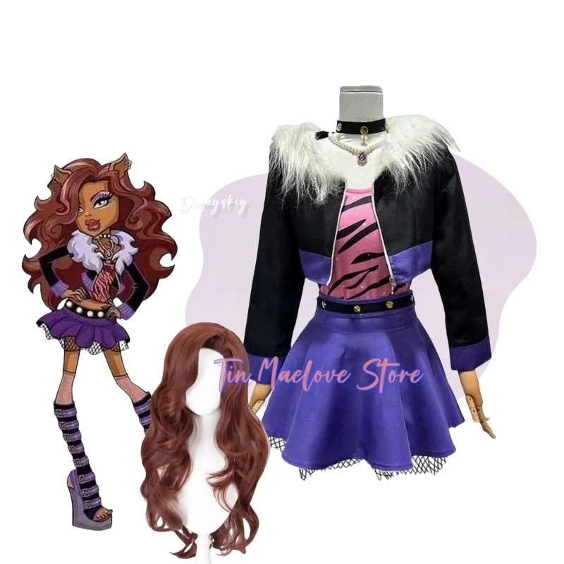 Фото Американский аниме Clawdeen Wolf Косплей Костюм Черное короткое пальто Юбка Униформа Парик Взрослая женщина Сексуальный карнавальный костюм на Хэллоуин №1